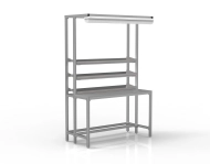 Dílenský stůl z hliníkových profilů s pozinkovanými policemi