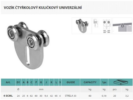 Vozík čtyřkolový kuličkový univerzální V_vozik_SCML - 3