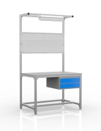 Dílenský stůl z hliníkových profilů, 2 zásuvky (různé varianty)