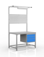 Dílenský stůl z hliníkových profilů, 3 zásuvky (různé varianty)