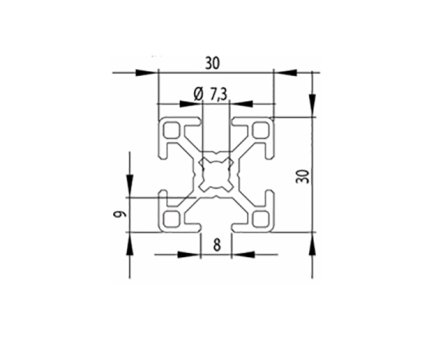 Hliníkový profil 30 x 30, MI30x30 B8 1 m + řez na míru - 2